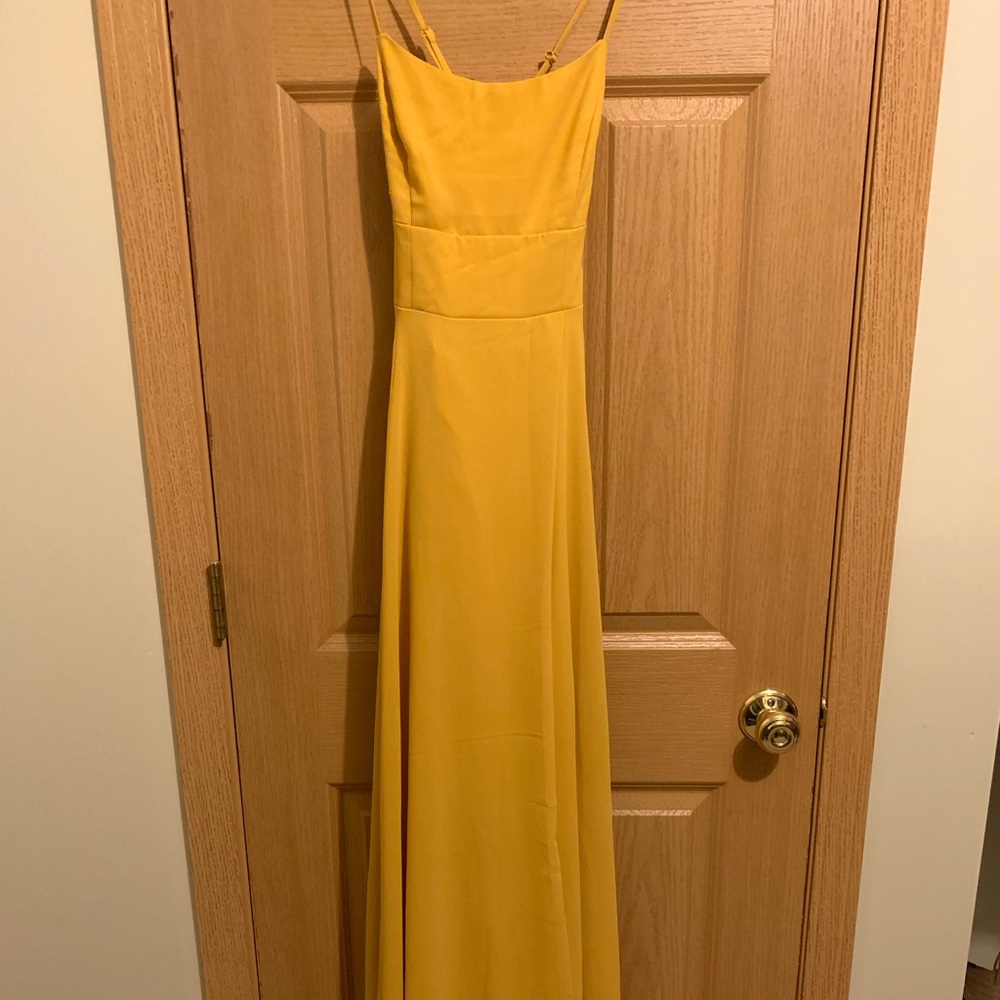 Lulus dreamy romantic mustard yellow backless maxi